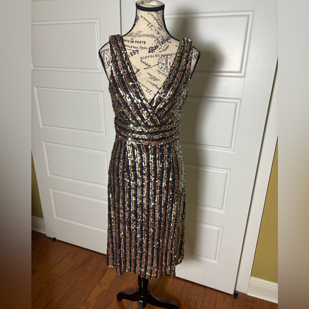 Lulu’s Light in the Night Navy Blue Multi Sequin Midi Dress - Picture 5 of 9
